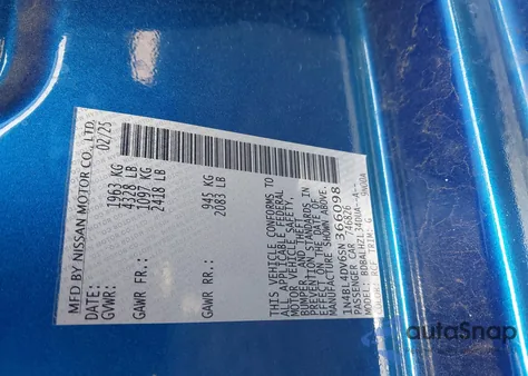 2025 Nissan Altima Sv Fwd z USA, uszkodzony, nr VIN 1N4BL4DV6SN366098